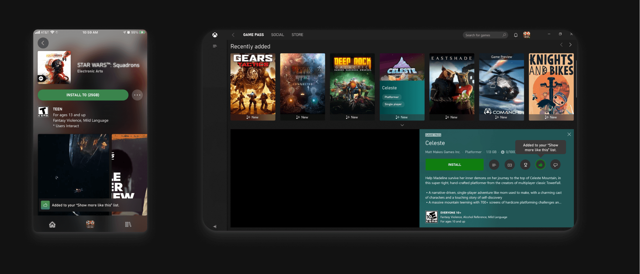 Concept mocks for a mobile and PC endpoint