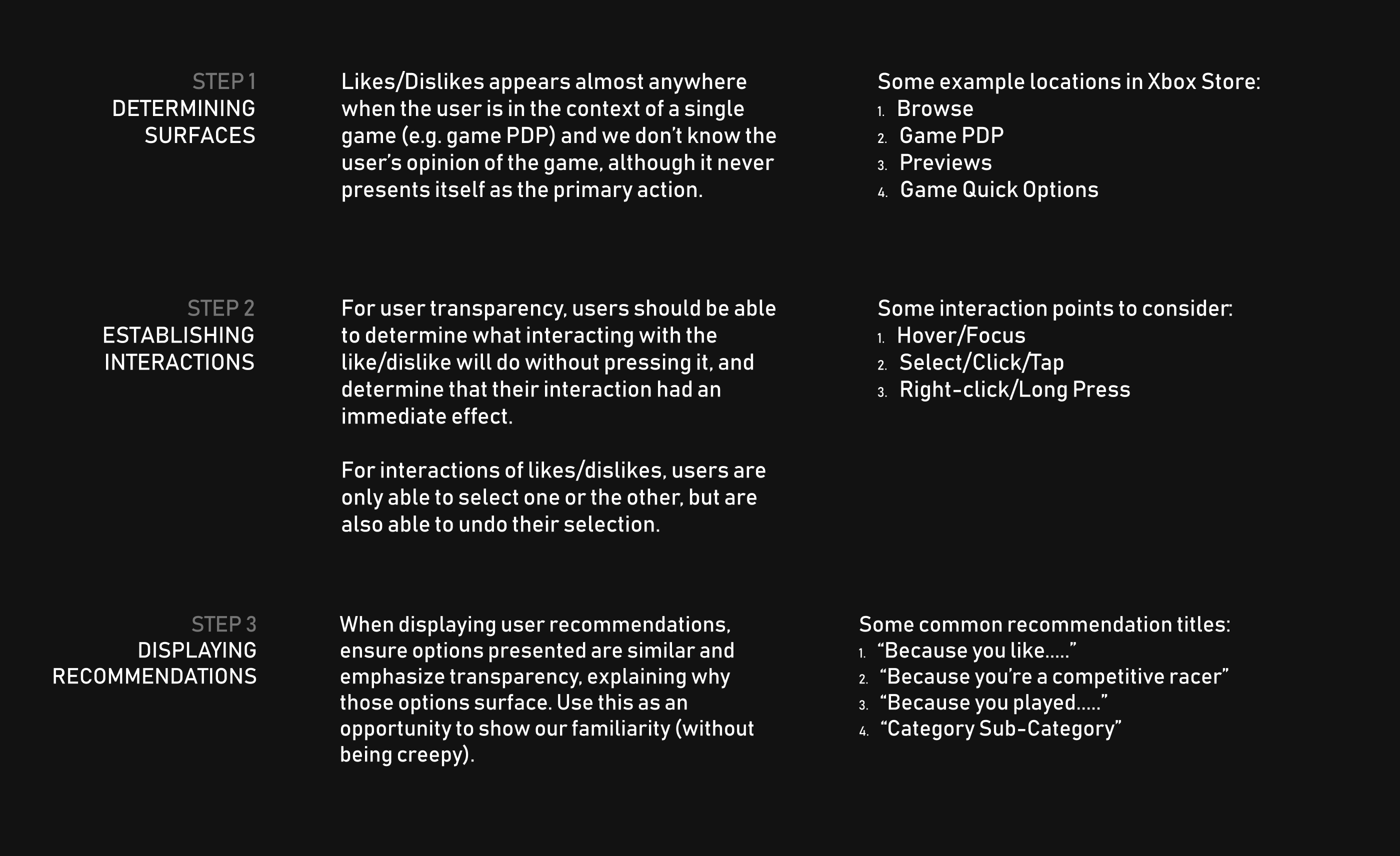 Steps in the framework